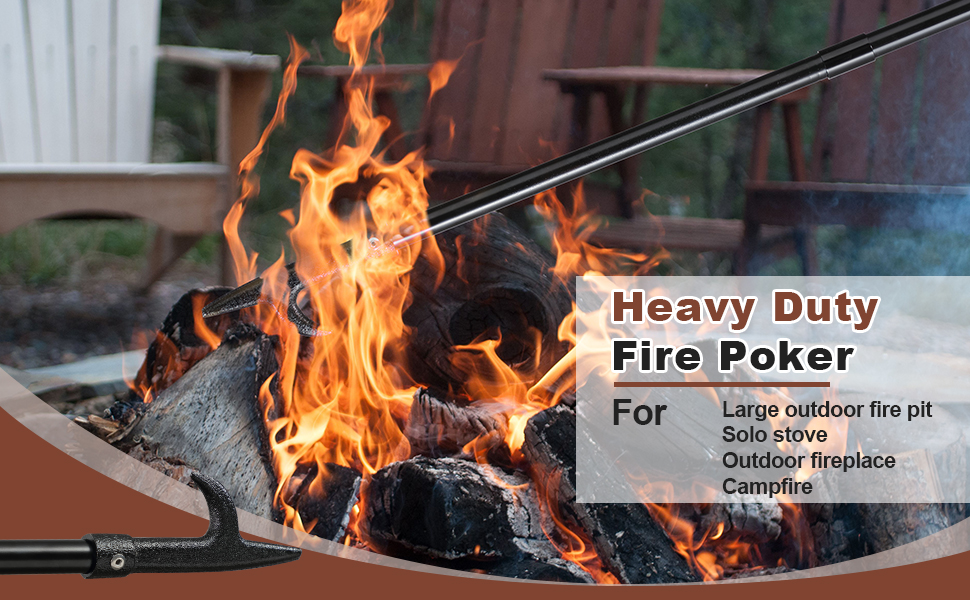 Fire Poker, 32 Inches Long Fire Pit Poker, Portable Heavy