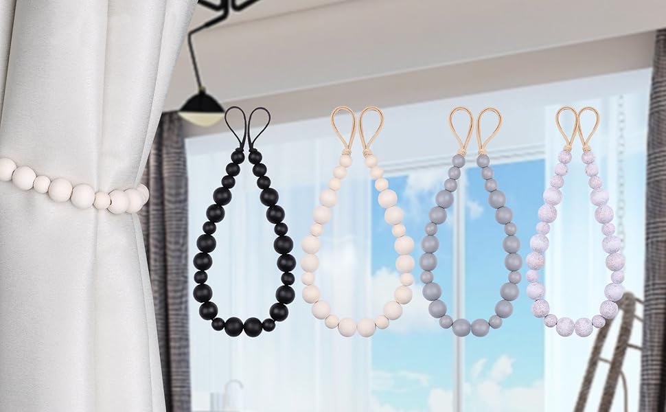 Groleca 2 Pieces Wood Bead Curtain Tiebacks, Decorative