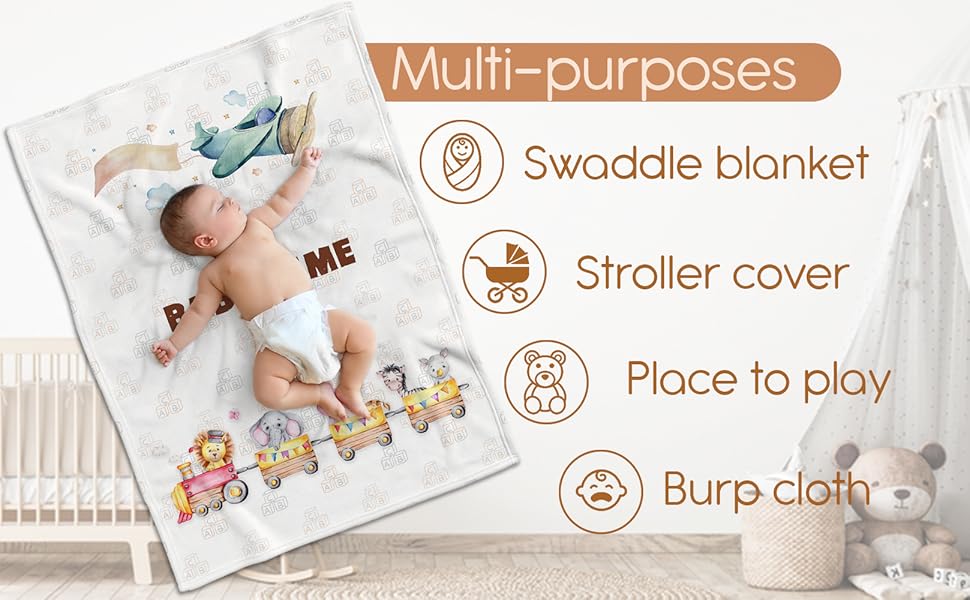 MeMate Personalized Name Baby Blanket, Woodland Nursery
