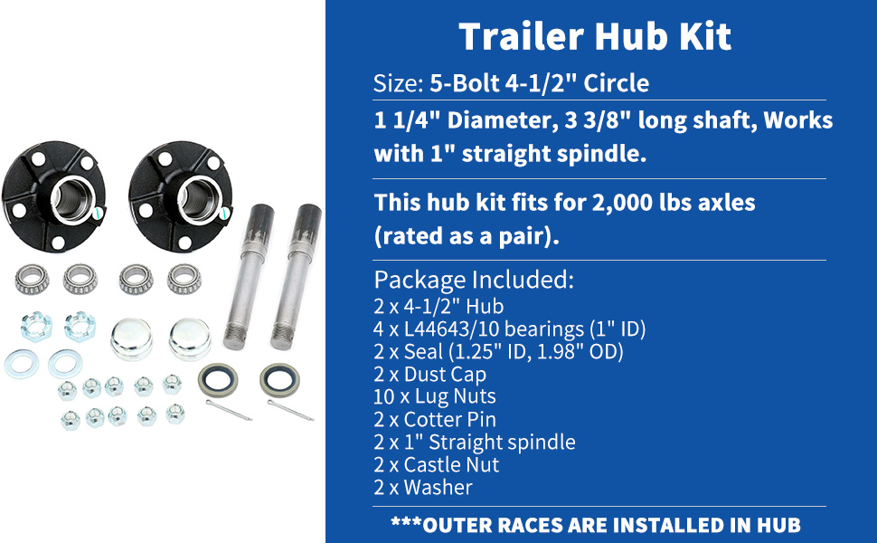 UCUT Trailer Hub Assembly Kit, 5 Bolt on 41/2 Inch Circle