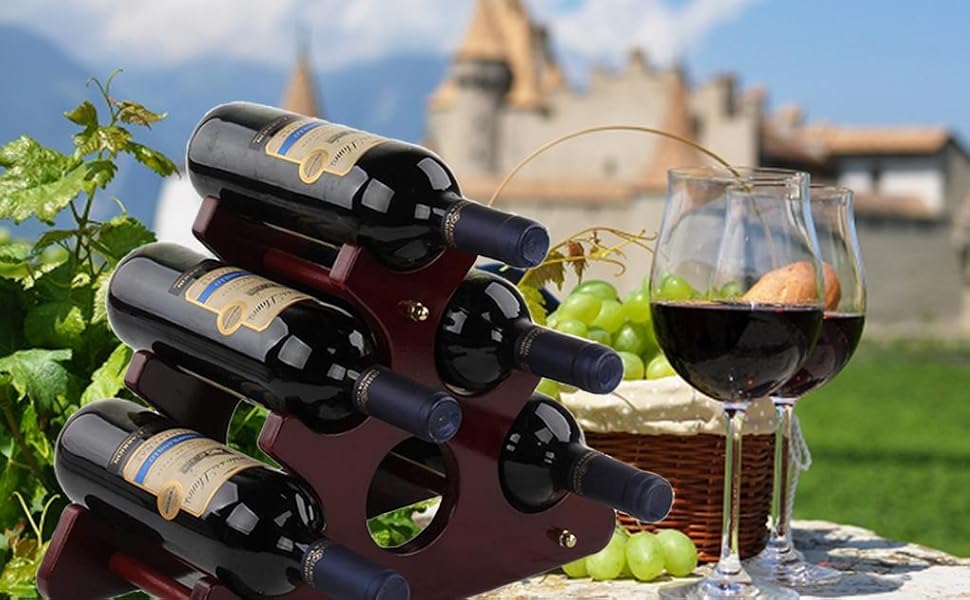 Small Wine Rack, 6 Wine Bottles Holder, Countertop Wine Rack, Wooden