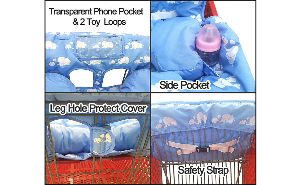 blue shopping cart cover with pillow
