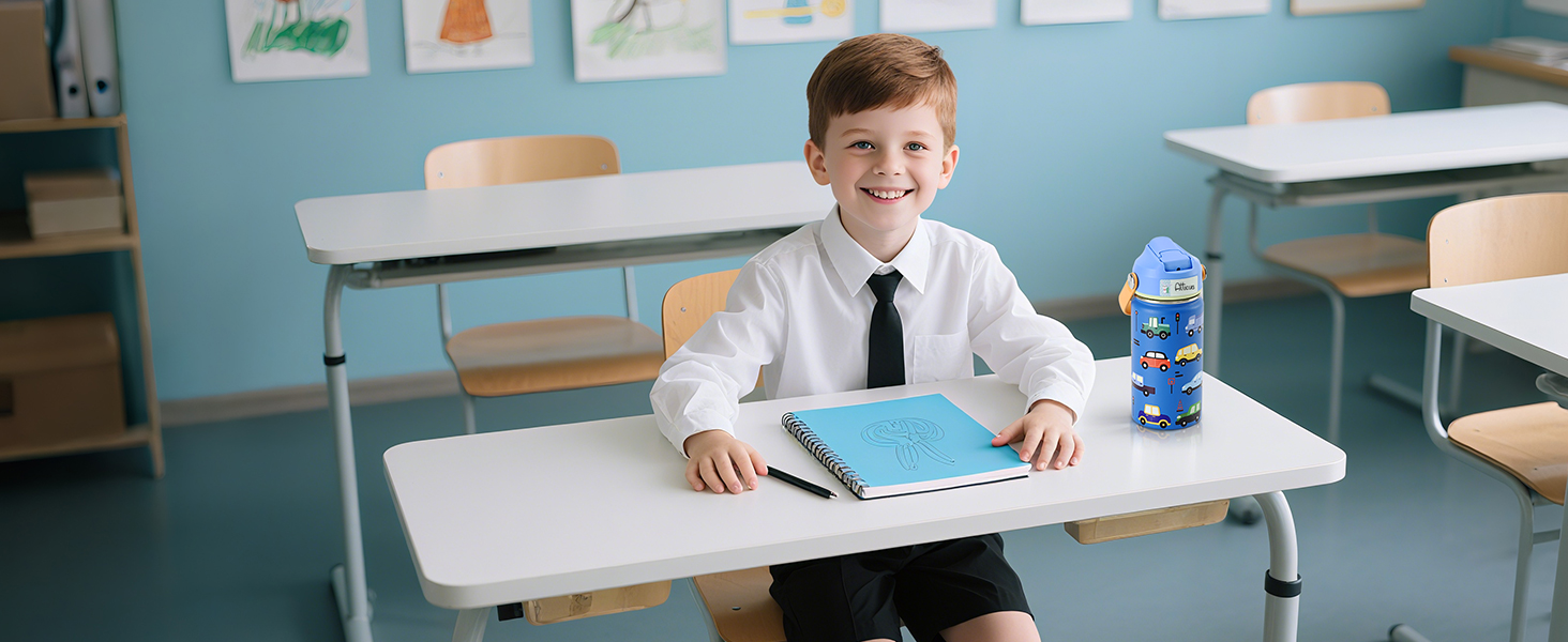 WixByti Kids Water Bottle 14oz with Silicone Straw Lid - Insulated Water Bottle Stainless Steel