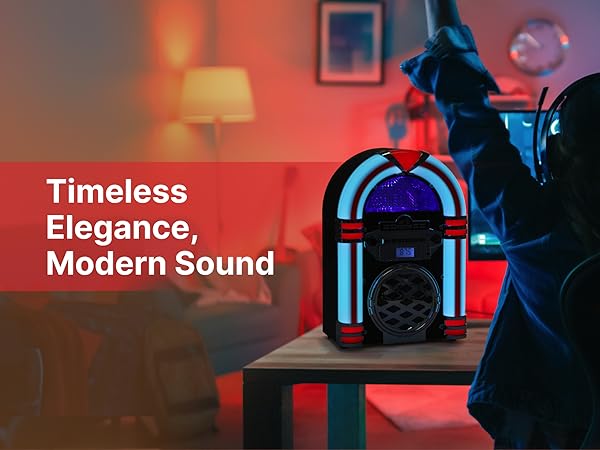 Desktop CD Player FM Radio in Jukebox styling provides timeless elegance modern sound for home use