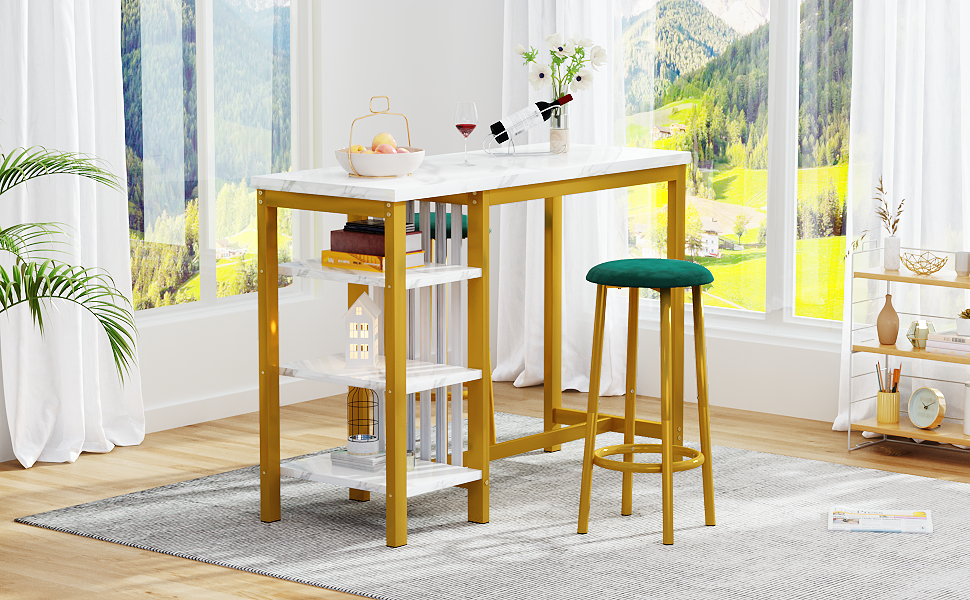 Recaceik 3Piece Bar Table Set for 2, Modern Pub Table