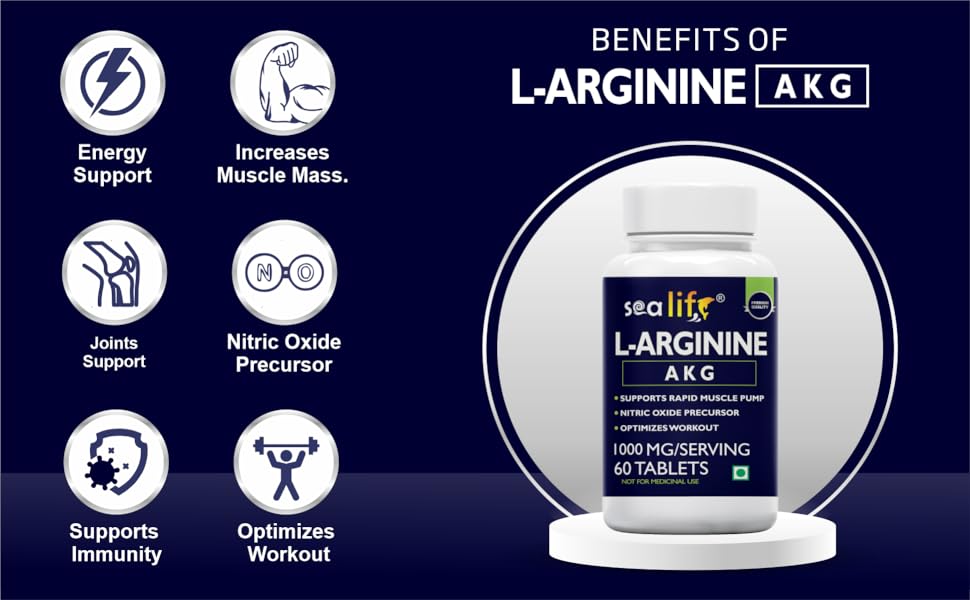 Sea Life LArginine AKG 1000 mg (60 Veg Tablets) Boosts Stamina