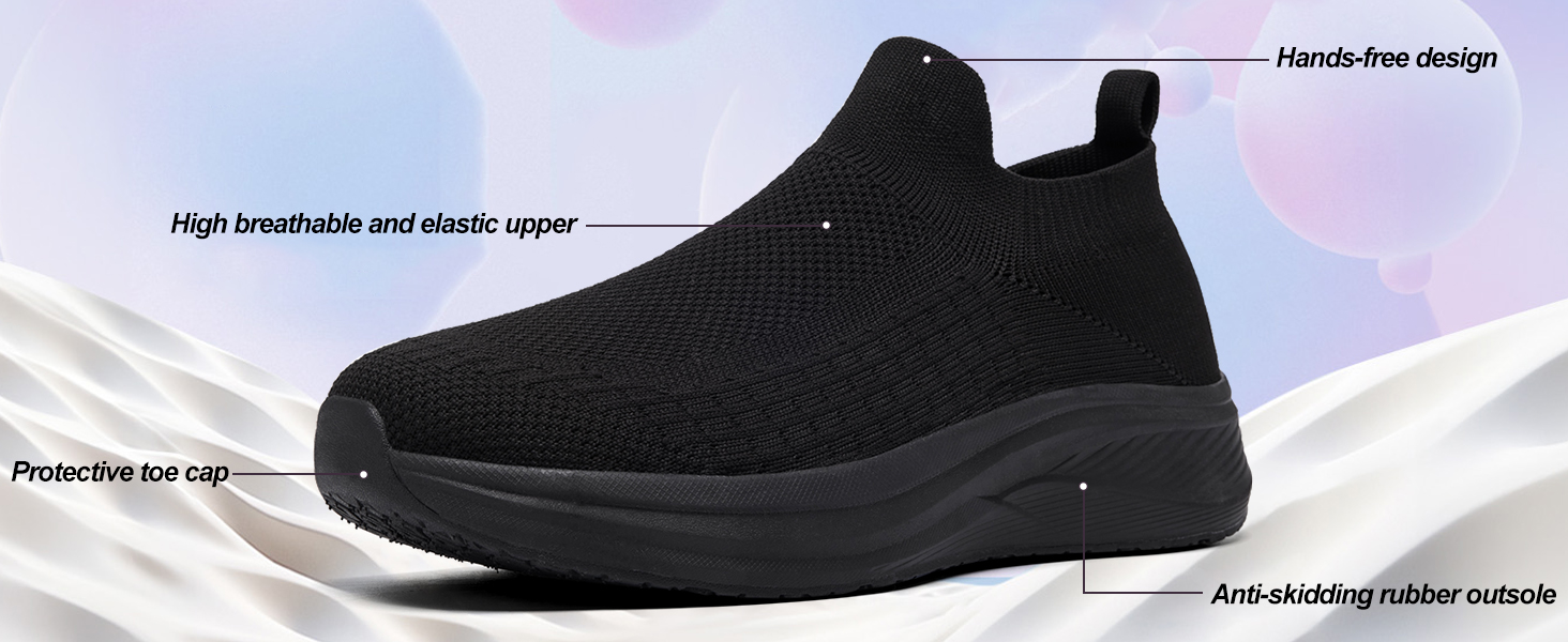 Women's Wide Slip On Walking Shoes Non-Slip Socks Shoe