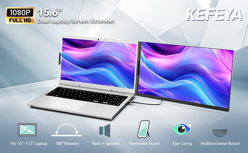 KEFEYA Laptop Monitor Extension 15.6 Inch for All Laptops, Portable