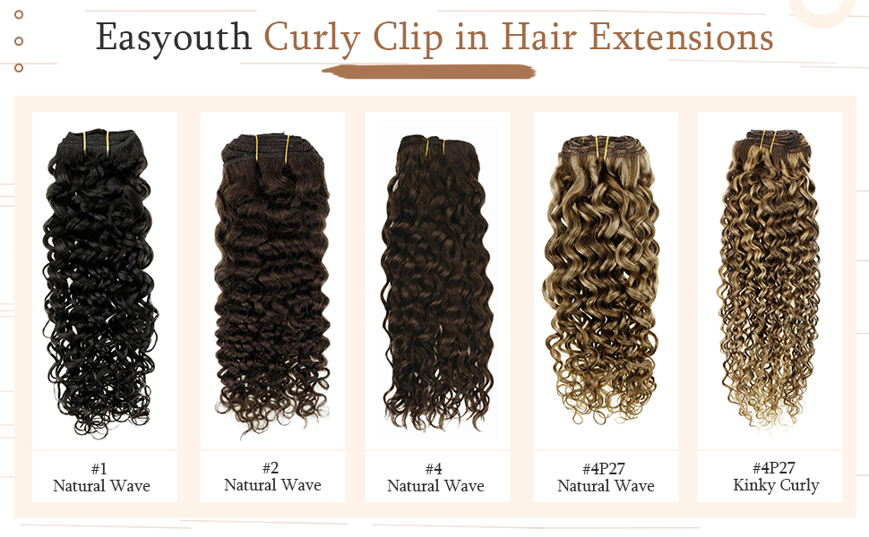 Easyouth 14 Inch Clip in Extensions Curly Human Hair Jet