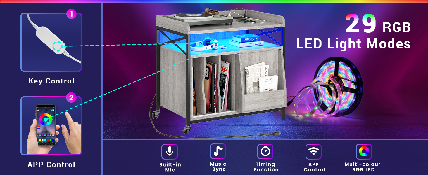 BTHFST End Table with Charging Station, Record Player Stand