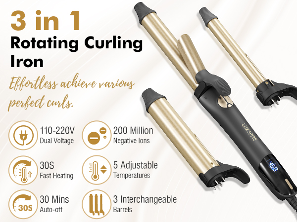 Amazon.com: Rotating Curling Iron, 3 in 1 Automatic Curling