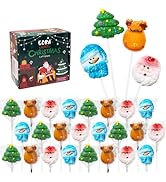 24 Assorted Christmas Lollipops Suckers Woolen Style, Christmas Candy Gift Lollipops Individually...