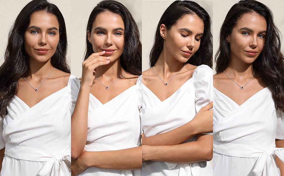 925 Sterling Silver Birthstone Pendant Dainty Halo Necklace gift for Women