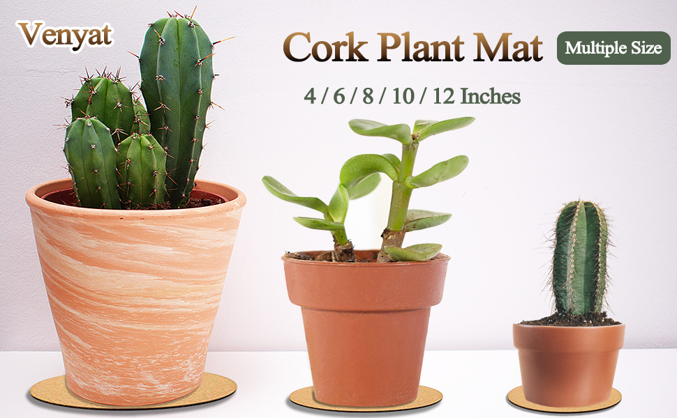 Venyat 4 Pieces 2 Sizes Cork Plant Coasters, 4/6 Inch Cork