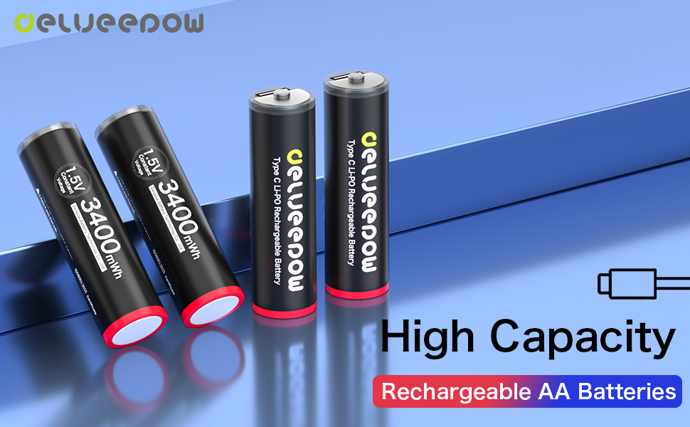 Delyeepow USB AA Rechargeable Batteries,1.5V Lithium Batteries,AA Rechargeable 3400mWh with USB