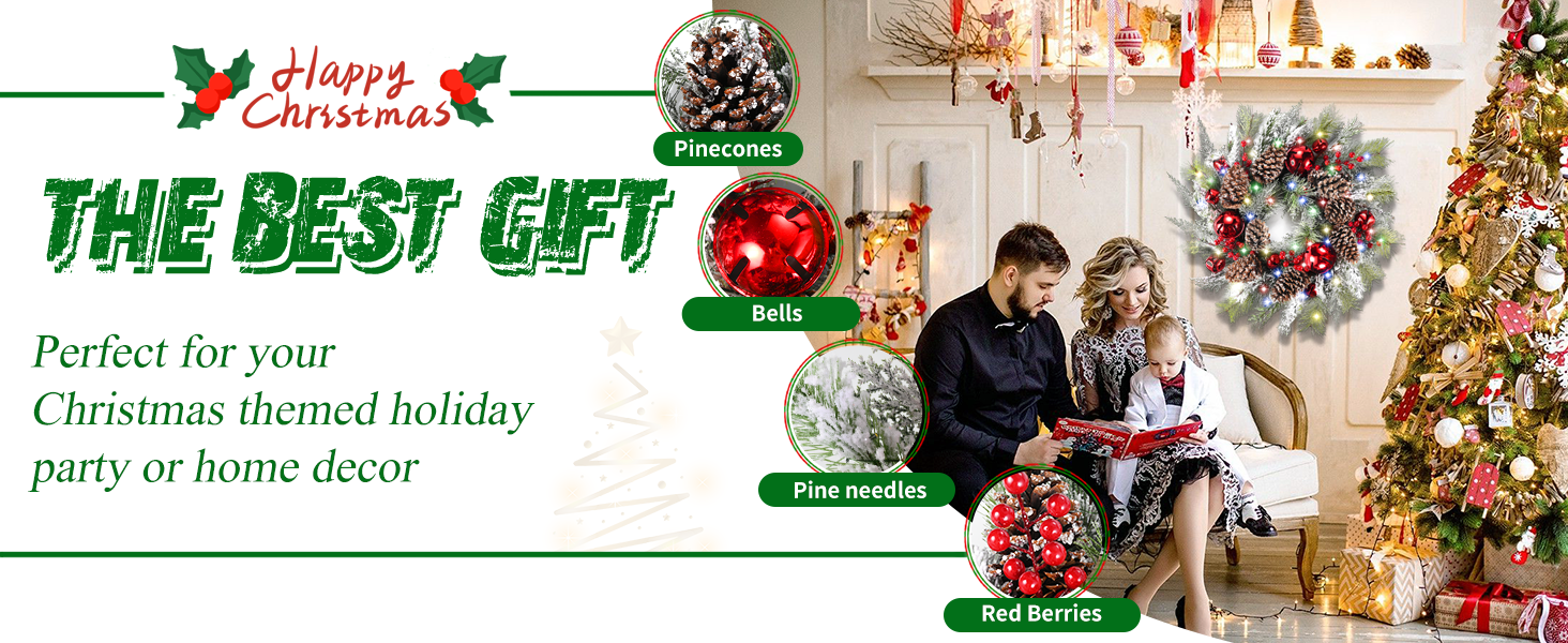 DDHS Christmas Wreaths for Front Door,24 Inch PreLit