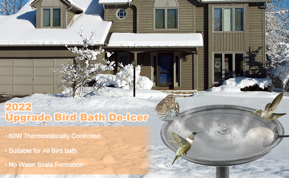 FLITI Stronger Power 60W Bird Bath Heater, Birdbath Deicer with