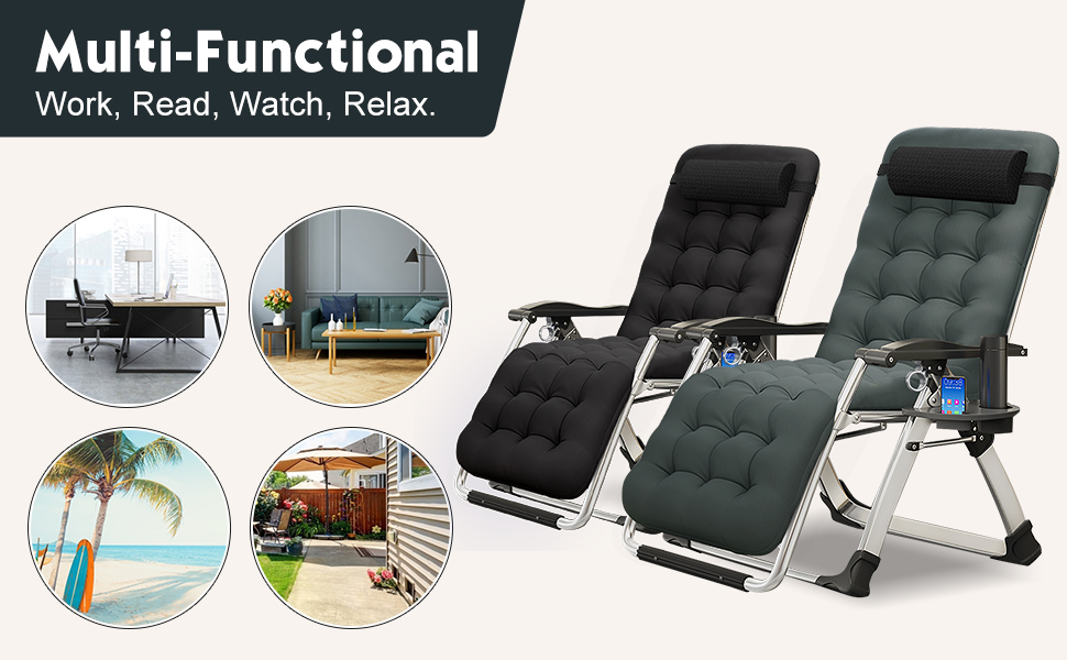 MOPHOTO Zero Gravity Chair, Outdoor Padded Lounge Chair with Side Table, Zero