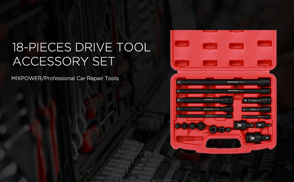 MIXPOWER 18Piece Drive Tool Accessory Set, includes Socket Adapters