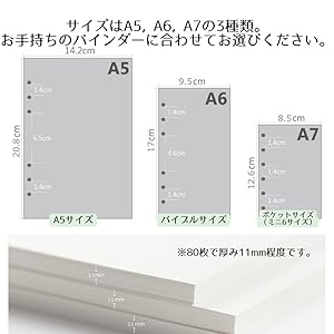 システム手帳セット日記帳 リフィール メモ帳 1セット 80枚紙 3リング メモ帳リフィル システム手帳リフィル a7 180枚 リフィル用紙