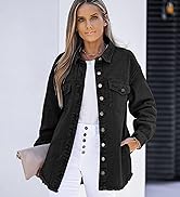 luvamia Denim Jacket for Women Oversized Button Down Casual Jean Shacket Jackets Long Sleeve Fray...