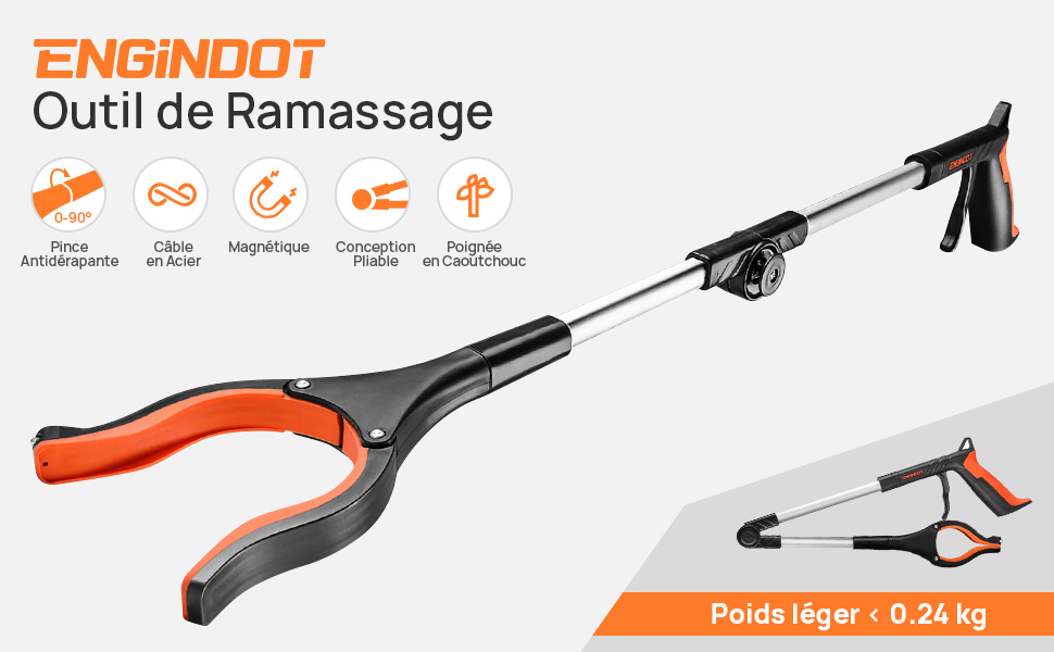 Outil De Ramassage, ENGiNDOT Pince De Préhension En Aluminium, Outil D’Aide Extension Pliable 180°, Tête Rotatif 90°, Pince Magnétique En Caoutchouc Pour Ramassage Des Déchets De Jardin-RG01 12 fr01