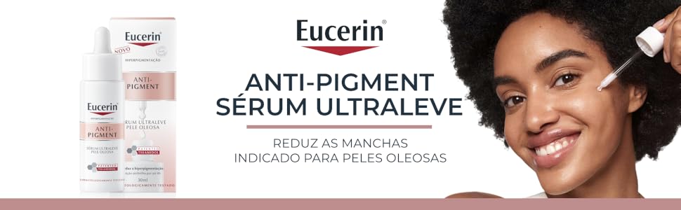 O Eucerin Sérum Facial Ultraleve Anti-Pigment reduz manchas em peles oleosas.