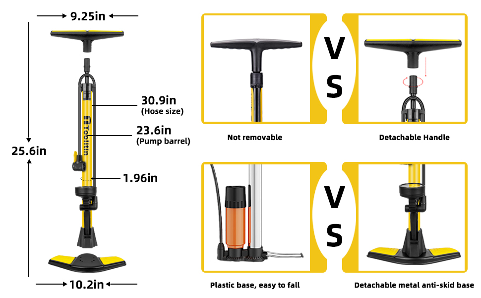 TOOLITIN Floor Bike Pump with Gauge,160 PSI High Pressure,Bicycle Pump