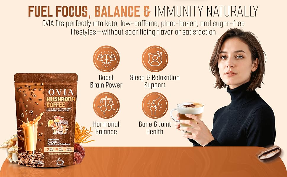 OVIA mushroom coffee instant - lion's mane mushroom coffee