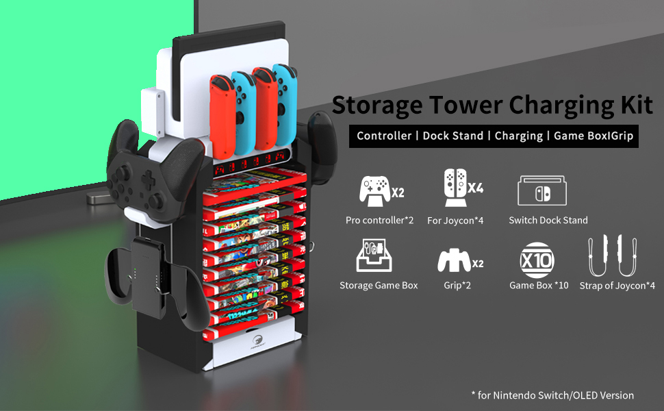 Switch Organizer Station with Switch Controller Charger, Multifunctional Storage Stand for