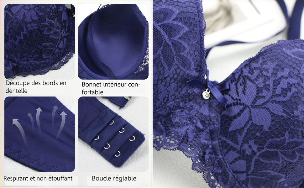 Collection d'échantillons de tissus ou de matières bleu marine présentant divers motifs floraux et motifs disposés en grille.