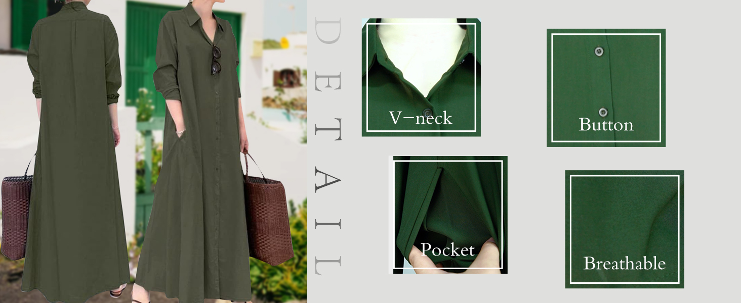 Women Trendy Rolled Up Sleeve Plus Size Shirt Dress Button Down Ankle Length