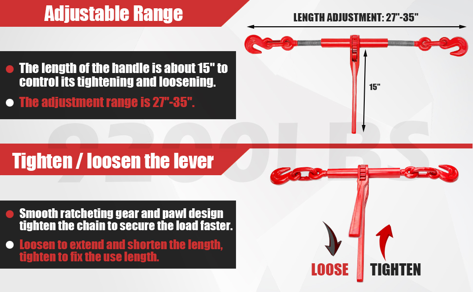 YATOINTO Ratchet Chain Binders 3/8'' 1/2‘’ 4 Pack Load Binder with 2 Grab Hooks