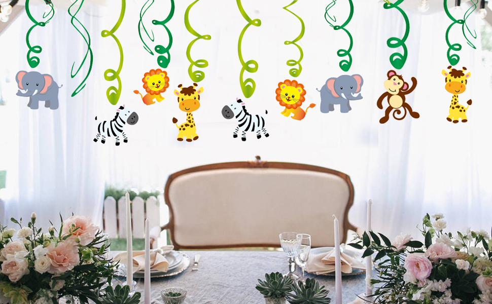 jungle animals hanging swirl decorations