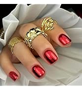 IMRAIN Laser Press on Nails Short Square False Nails Glossy Acrylic Fake Nails Full Cover Reusabl...
