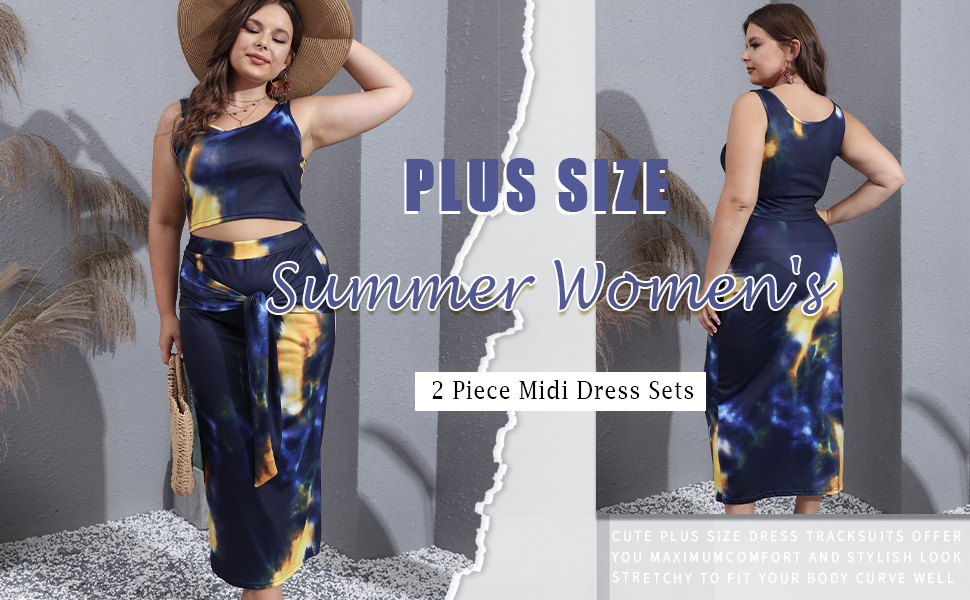 tie dye print plus size 2 piece bodycon dress outfit