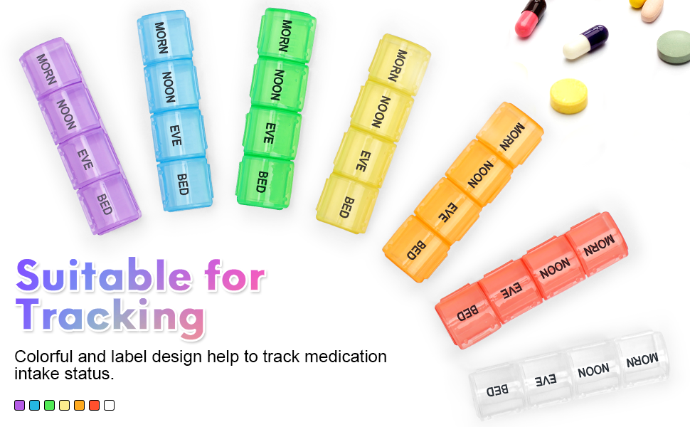 Alyvisun 7 Day Pill Box Organiser 4 Times a Day, Weekly Tablet Box Travel Pill Organiser 28