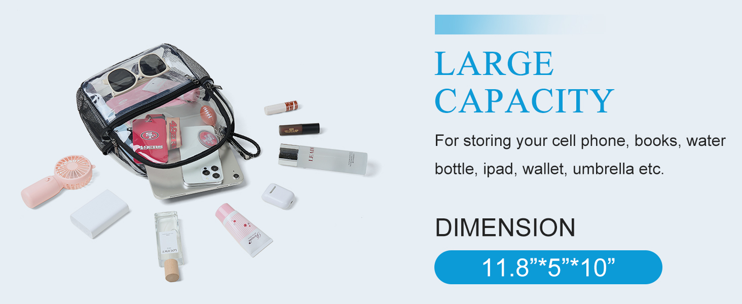 Bluome Clear Backpack for Stadium Events 12x6x12 Clear Bag