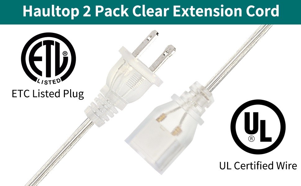 Haultop Clear Extension Cord, 15 Ft Extension Cord Male to