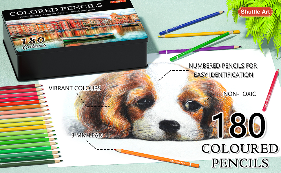 Shuttle Art 180 Colouring Pencils, Soft Core Coloured Pencils Set with