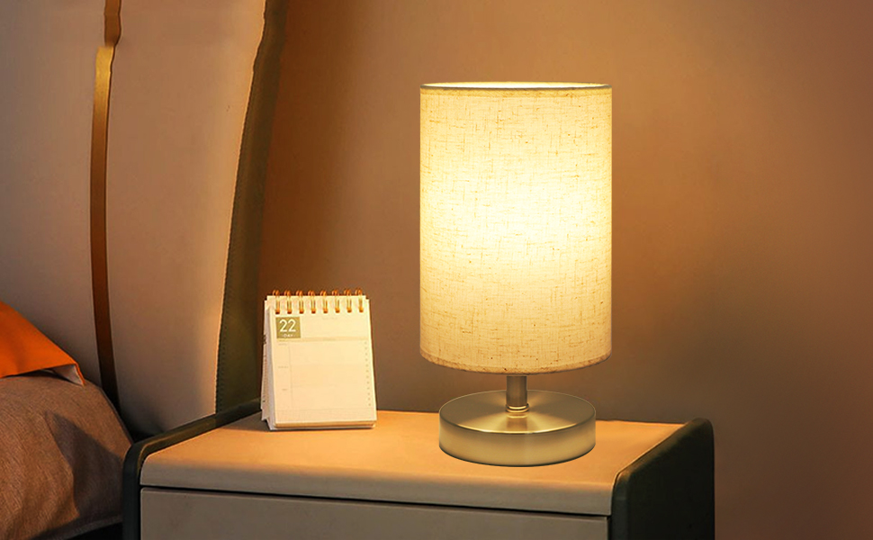 DAMORON Touch Bedside Lamp, LED Modern Nightstand Lamp, Fabric Shade, Table Lamps for Bedroom