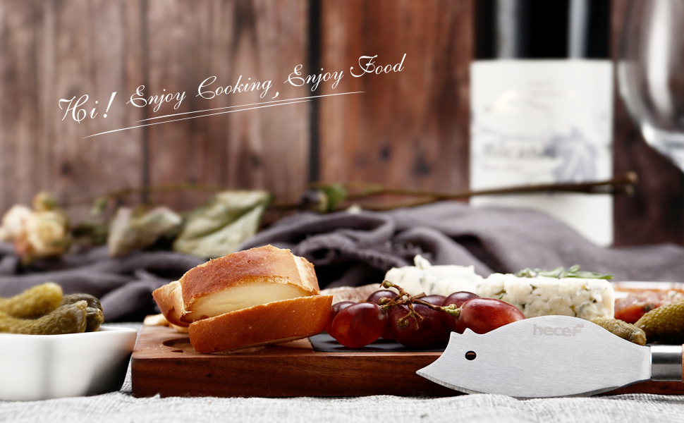 hecef Acacia Wood Cheese Board Set with Black Slate & Cheese Knife