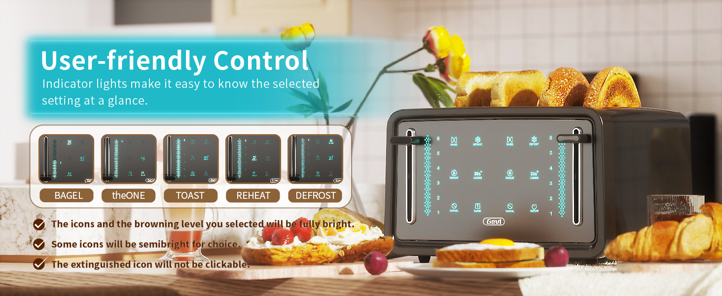 Gevi Toaster 4 Slice,Led Display Touchscreen Bagel Toaster