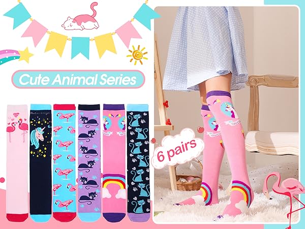 MOGGEI 6 Pairs Kids Girls Knee High Socks
