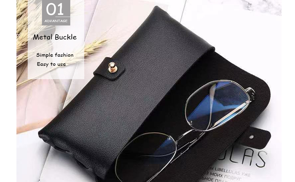 Onrtry Soft Leather Eyeglass Case PVC Nail Buckle Glasses