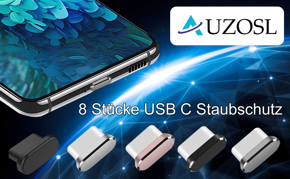 AUZOSL 8 Stücke USB C Staubschutz 4 Aluminium + 4 Silikon Type C  Schutzkappe Kompatibel mit iPhone 15 Samsung Galaxy S23 Xiaomi Note 11 Pro  OnePlus Huawei Mate 60 Schwarz Silber Grau Roségold: : Elektronik  & Foto