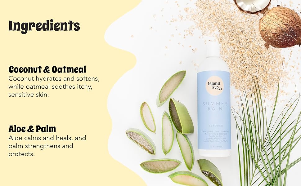 Dog shampoo plus conditioner with all natural coconut, oatmeal, aloe and palm