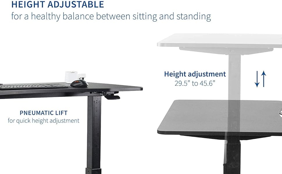 JIN OFFICE Height Adjustable Desk Pneumatic Hydraulic Mechanism Black