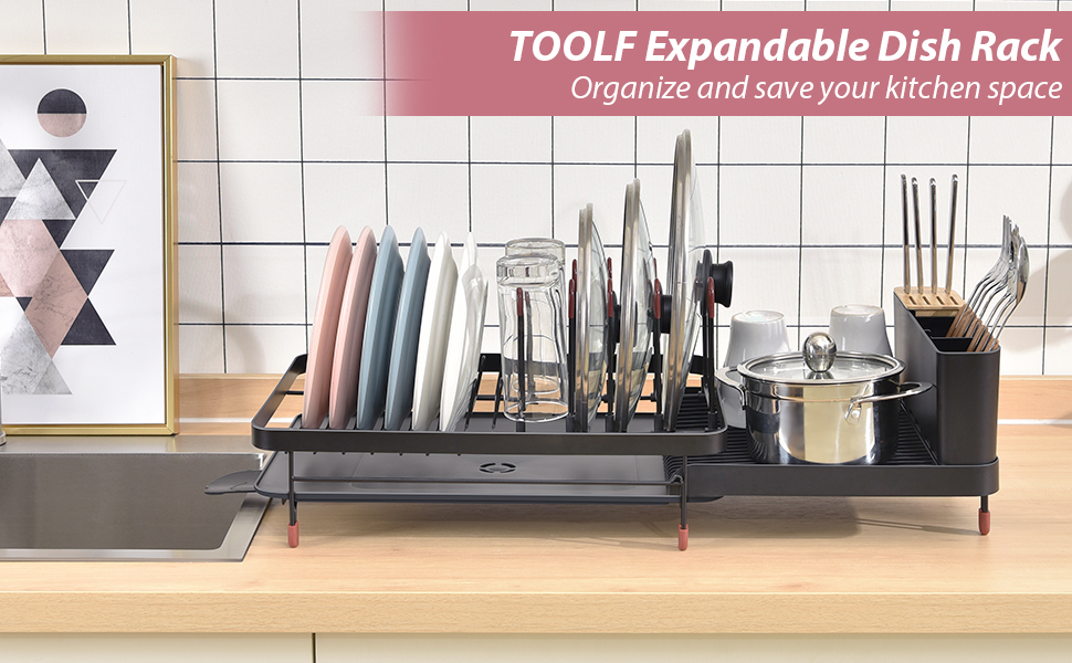 TOOLF Expandable Dish Drying Rack, Large Capacity Dish