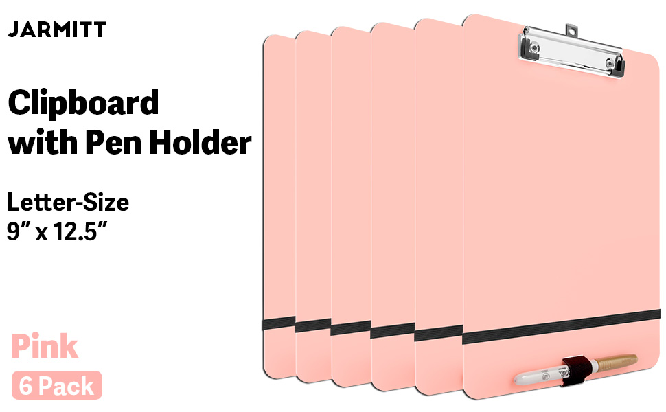6 Pack Clipboard with Pen Holder, Plastic Clipboard with